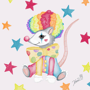 &quot;possum clown&quot; - watercolor brush on digital canvas