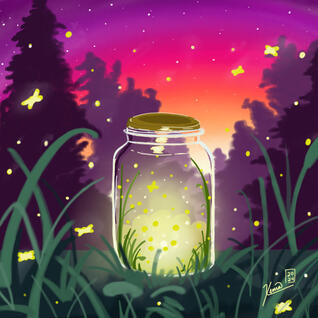"fireflies" on digital canvas