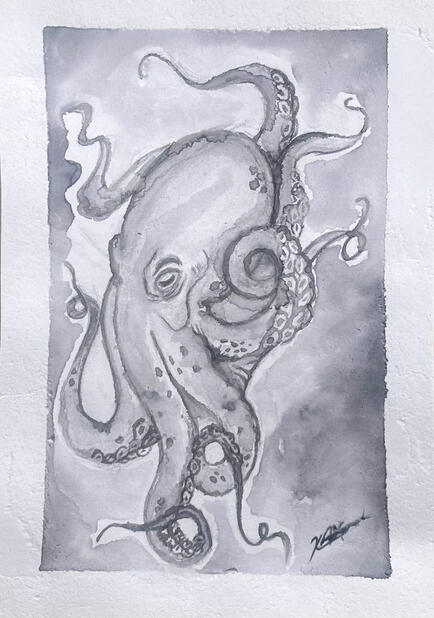 &quot;octopus&quot; - ink on watercolor paper